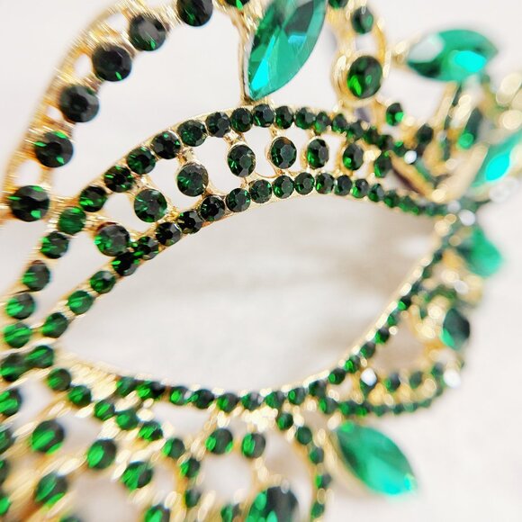 Gold masquerade mask, green crystal mask, Cosplay mask, Venetian mask, ball mask - Picture 6 of 8